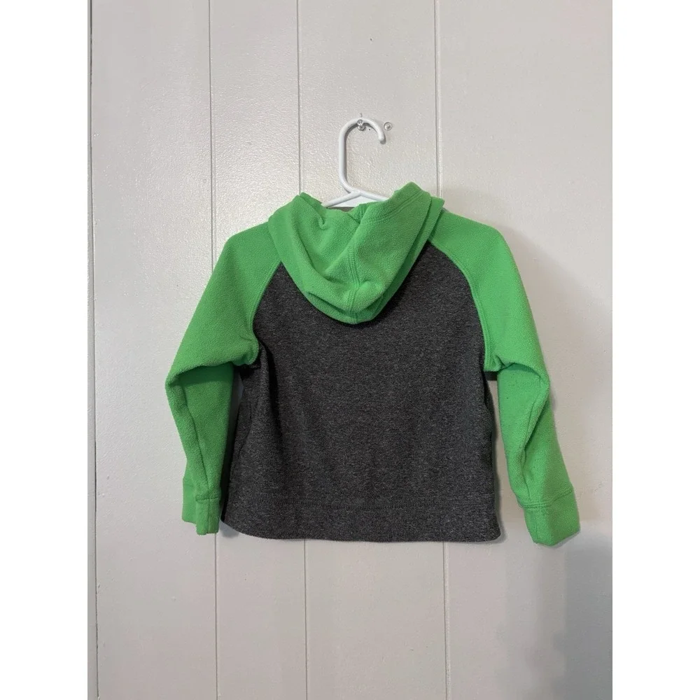 The North Face Toddlers Boy 2T Fleece Jacket Zip Green Gray Blue Pockets Hooded‎